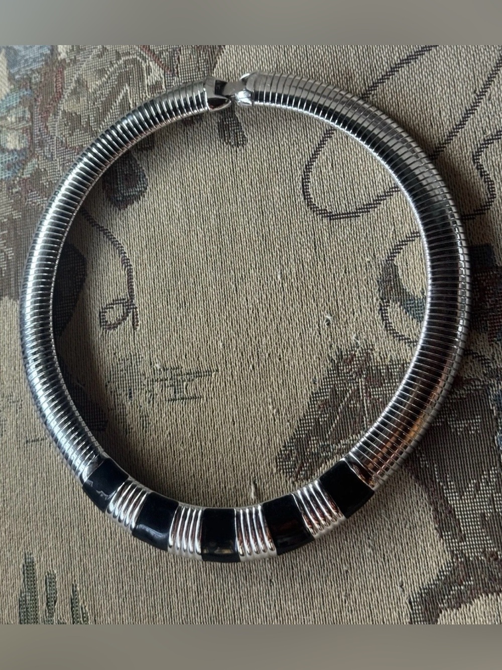 Vintage Monet Omega Snake Chain Collar Thick Necklace 1980s Silver And Black
